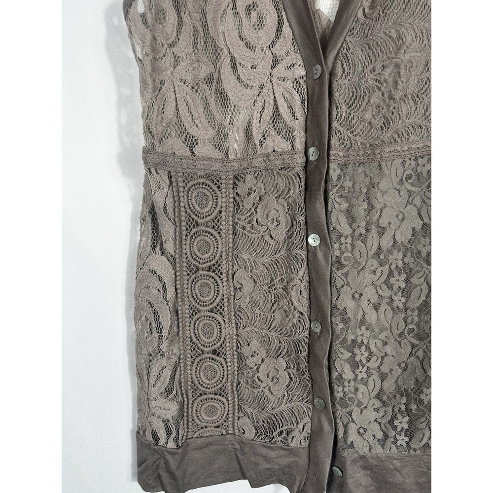 Sheer Lace Tunic Vest Top Size S Boho Forest Fairy Earthy Neutral Shabby Chic - Picture 3 of 10